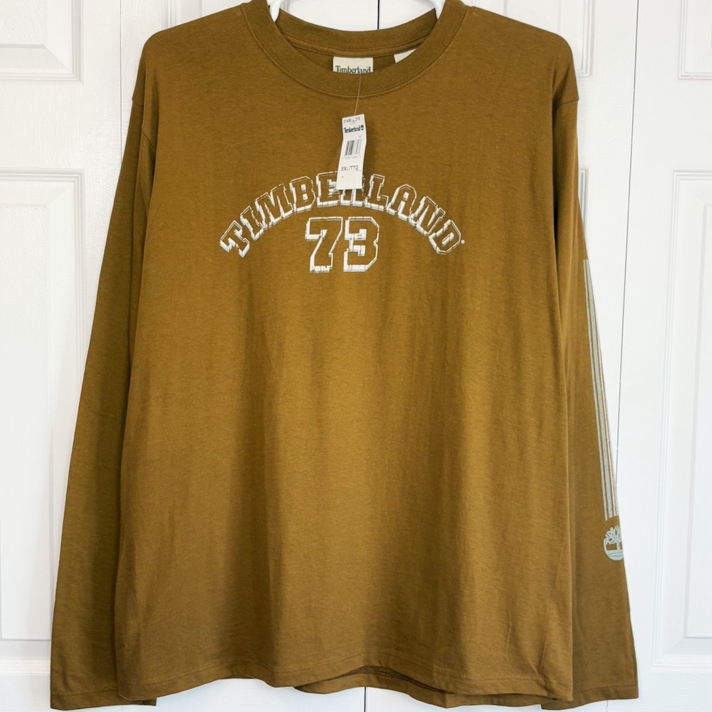 NWT Timberland Stratham Issue Brown Long Sleeve Graphic Logo Tee XXL